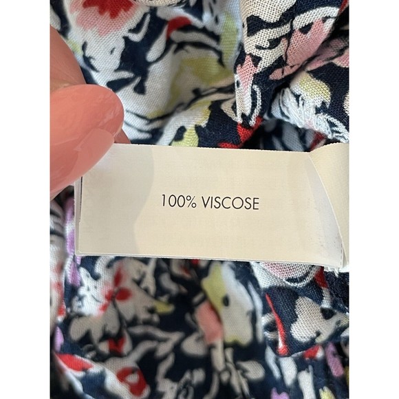 Poupette St Barth Navy Floral Romper Women’s S Frayed Hem Half Sleeve V Neck - Picture 7 of 13